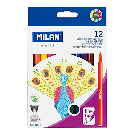 Flamastry Milan 12 kolorów z cienką końcówką