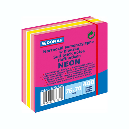 Karteczki samoprzylepne 76x76mm Donau różowy mix neonowo-pastelowe