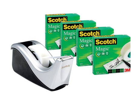 Taśma klejąca matowa Scotch Magic 13mm x 11.4m 16 sztuk + podajnik gratis