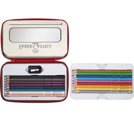 Zestaw kredek do rysowania i szkicowania Faber Castell Grip 16 kolorów w piórniku metalowym
