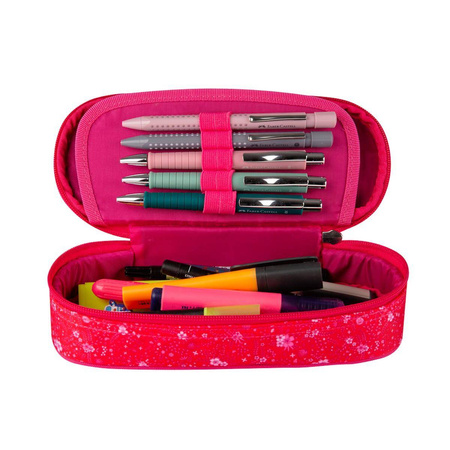 Piórnik saszetka z klapką Oxford Floral ciemno różowy