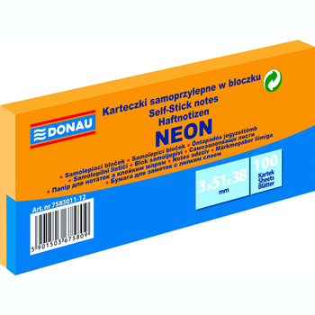 Karteczki samoprzylepne 38x51mm Donau neonowy pomarańczowy neonowy