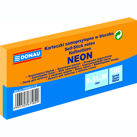 Karteczki samoprzylepne 38x51mm Donau neonowy pomarańczowy neonowy