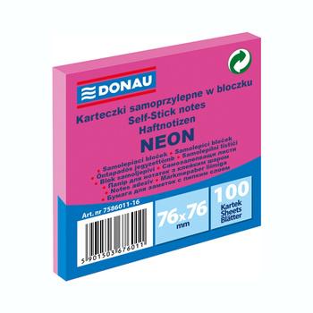 Karteczki samoprzylepne 76x76mm Donau neonowe różowy neonowy