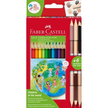 Kredki trójkątne Faber Castell Edycja Children of the world 12 kolorów + 3 kredki dwustronne