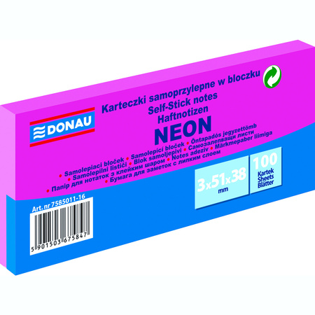 Karteczki samoprzylepne 38x51mm Donau neonowy różowy neonowy