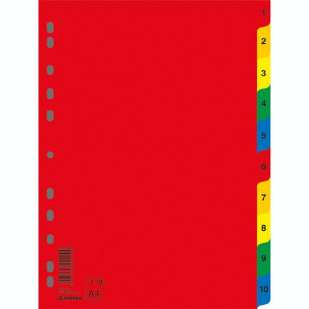 Przekładki do segregatora A4 numeryczne kolorowe 1-10 Donau
