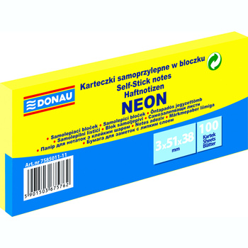 Karteczki samoprzylepne 38x51mm Donau neonowy żółty neonowy