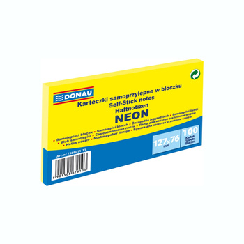 Karteczki samoprzylepne 127x76mm Donau neonowe żółty neonowy