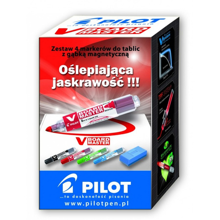 Markery suchościeralne Pilot V-Board Master 4 kolory gąbka