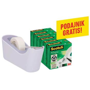 Taśma biurowa Scotch Magic 19mm x 33m 6 sztuk + podajnik C-18 gratis