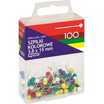 Szpilki kolorowe 15mm Grand T4 w pudełku 100 sztuk