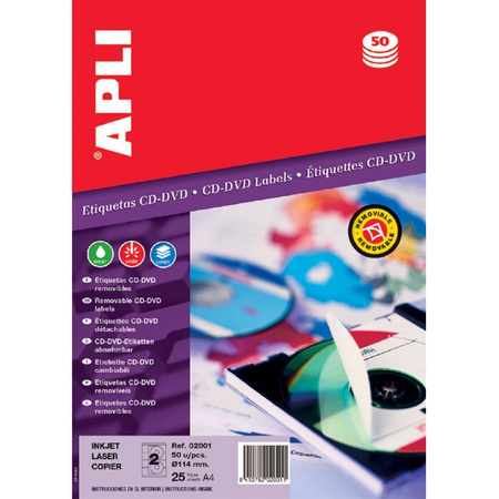 Etykiety Apli na CD/DVD 50 sztuk