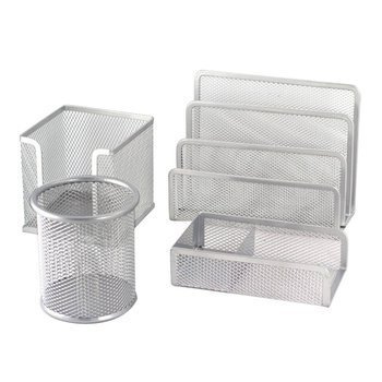 Organizer na biurko metalowy 4 elementy zestaw Profice srebrny