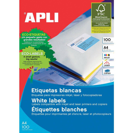 Etykiety samoprzylepne Apli uniwersalne 63.5x38.1mm białe