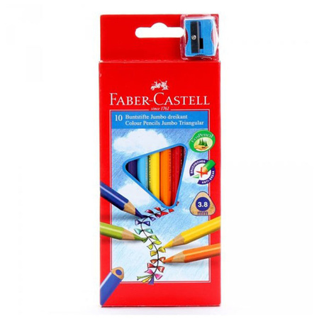 Kredki ołówkowe Faber Castell 10 kolorów Jumbo trójkątne z temperówką