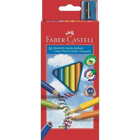 Kredki ołówkowe Faber Castell 10 kolorów Jumbo trójkątne z temperówką