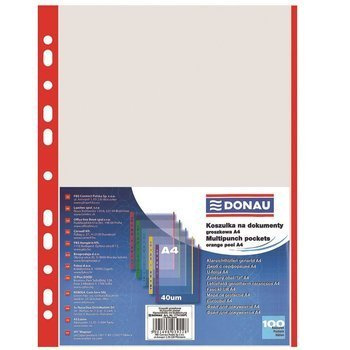 Koszulki na dokumenty Donau A4 groszkowe z kolorowym brzegiem czerwony