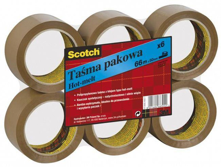 Taśma pakowa Scotch 50mm x 66m brązowa - 6 sztuk