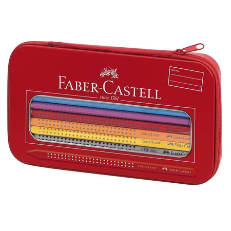 Zestaw kredek do rysowania i szkicowania Faber Castell Grip 16 kolorów w piórniku metalowym