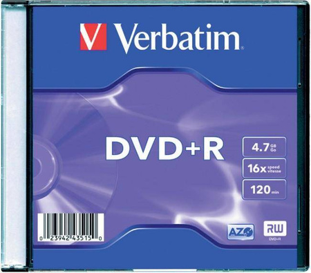 Płyta Verbatim DVD+R 4.7GB slim case 1 sztuka