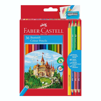 Kredki ołówkowe Faber Castell 36 kolorów + 3 kredki dwustronne + ołówek + temperówka