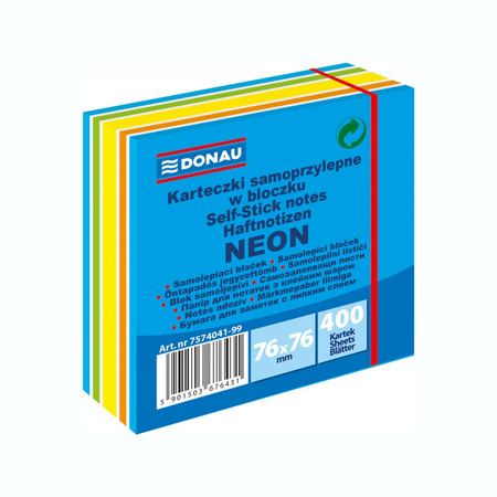 Karteczki samoprzylepne 76x76mm Donau niebieski mix neonowo-pastelowe