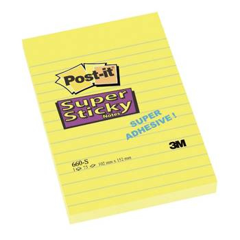 Karteczki samoprzylepne w linie 102x152mm Post-it 3M Super Sticky żółte 75 kartek 660-S