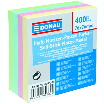 Karteczki samoprzylepne 76x76mm Donau mix kolorów pastelowych