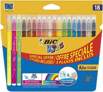 Flamastry Bic KidsCouler Fluo 15+3
