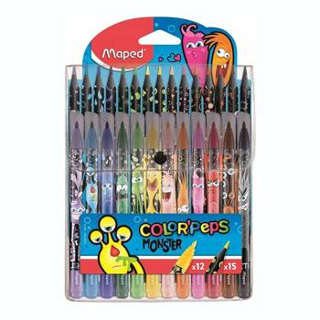 Zestaw Maped Monster kredki 15 kolorów+flamastry12 kolorów