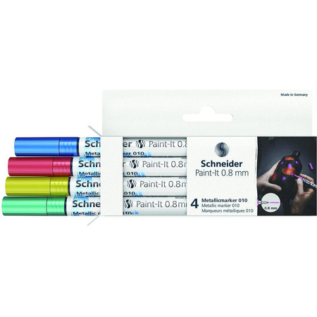 Marker akrylowy Schneider Paint-It Metallic 0,8mm 4 kolory (niebieski czerwony żółty zielony)