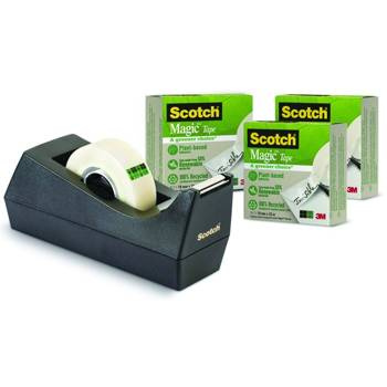 Taśma biurowa matowa Scotch Magic Greener Choice 19mm x 33m 3 sztuki + podajnik C-38 gratis