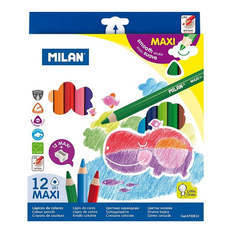 Kredki ołówkowe trójkątne maxi 12 kolorów Milan