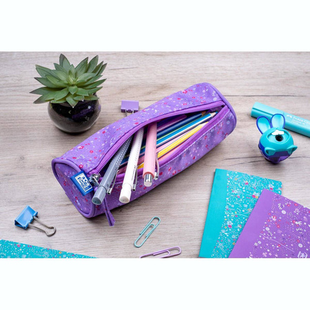 Piórnik tuba Oxford Floral ciemno fioletowy