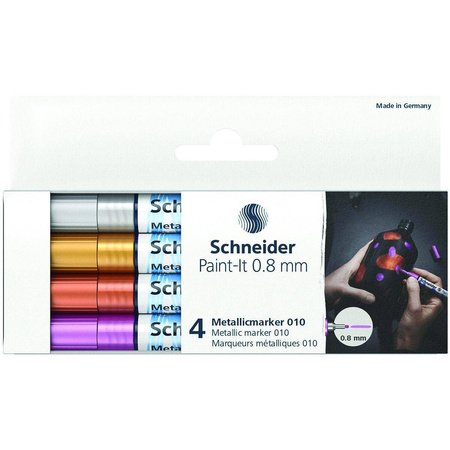 Marker akrylowy Schneider Paint-It Metallic 0,8mm 4 kolory (srebrny złoty miedziany fioletowy)
