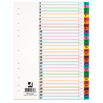Przekładki do segregatora A4 kolorowe 1-31 Mylar Q-Connect