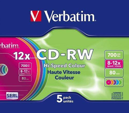 Płyta Verbatim CD-R 700MB colour slim case 5 sztuk