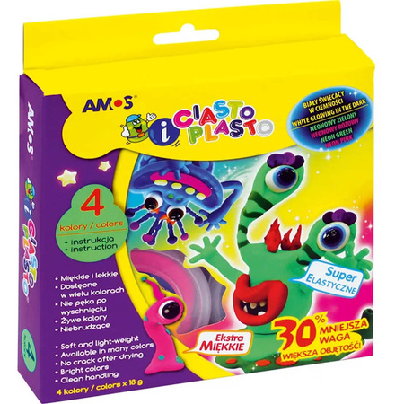 Masa plastyczna Ciasto Plasto Fluo Amos 4 kolory