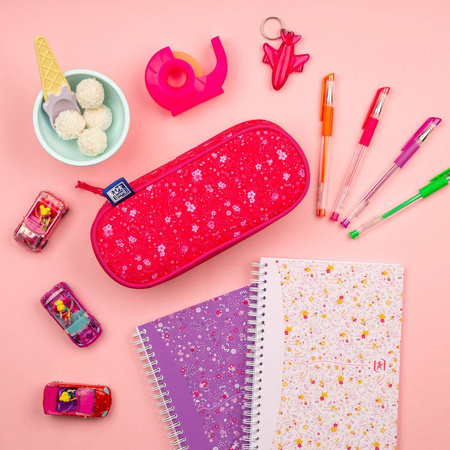 Piórnik saszetka z klapką Oxford Floral ciemno różowy