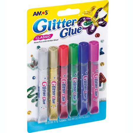 Klej z brokatem 10.5 ml 6 kolorów Amos