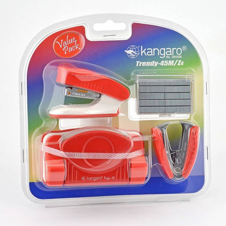 Zestaw Kangaro dziurkacz zszywacz rozszywacz zszywki czerwony