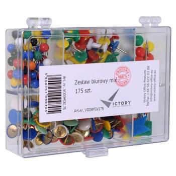 Zestaw biurowy pinezki szpilki chorągiewki Victory Office 175 sztuk