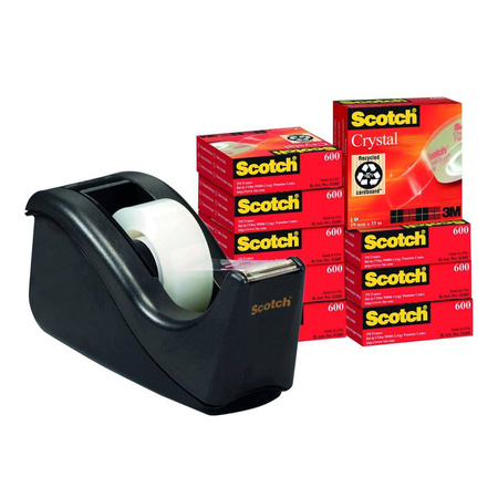 Taśma biurowa Scotch Crystal 19mm x 33m 10 sztuk + podajnik C-60 gratis