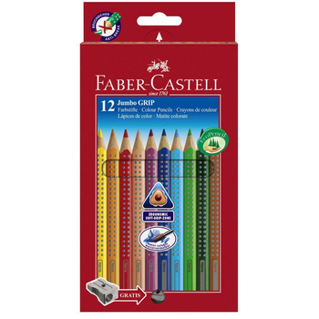 Kredki ołówkowe Faber Castell 12 kolorów Jumbo Grip trójkątne z temperówką