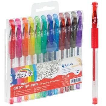 Długopisy żelowe z brokatem Fiorello 12 kolorów