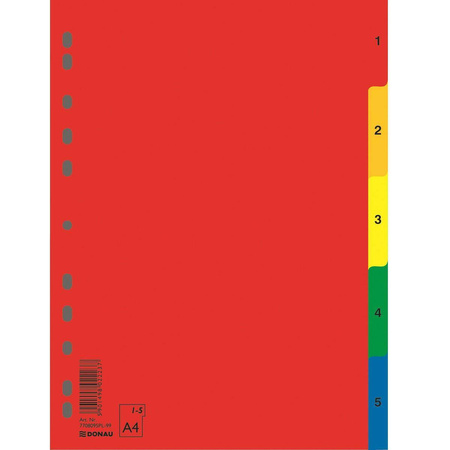 Przekładki do segregatora A4 numeryczne 1-5 kolorowe Donau