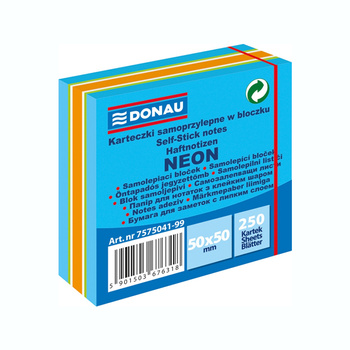 Karteczki samoprzylepne 50x50mm Donau niebieskie mix neonowo-pastelowe