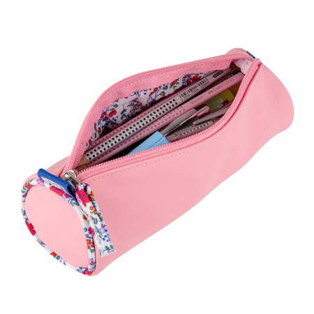 Piórnik tuba Oxford Floral jasno różowy