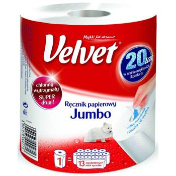 Ręczniki papierowe w roli celulozowe Velvet Jumbo 2 warstwowe